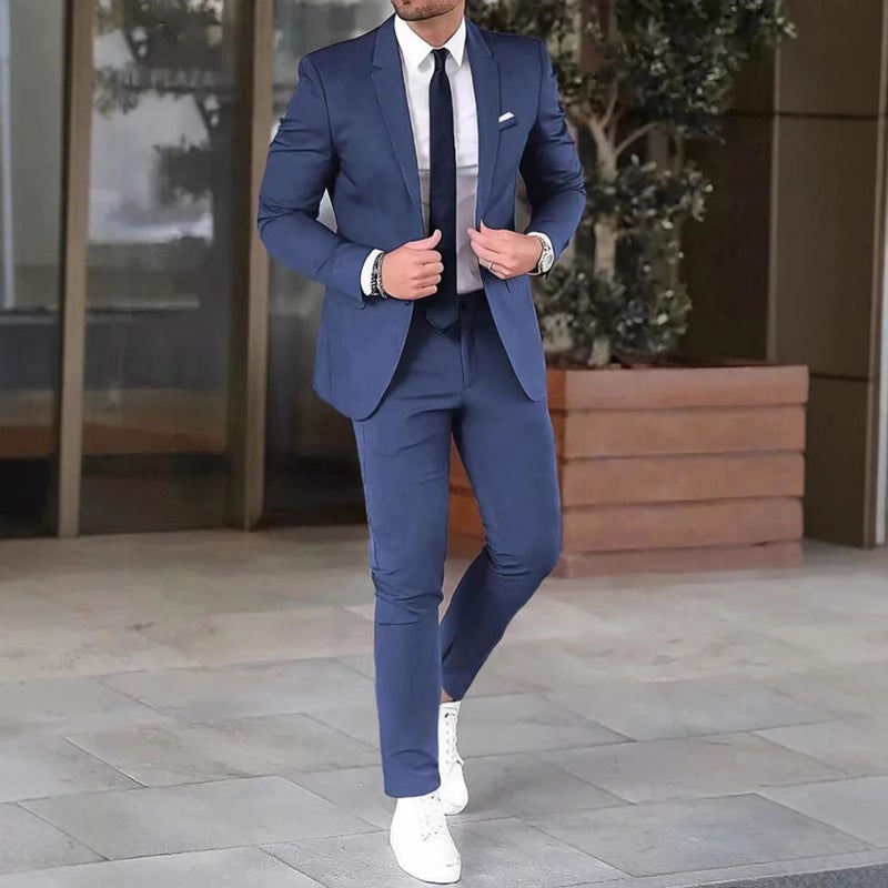 Men'S Casual Suit Suit Men'S Fashion Solid Color Slim-Fit Banquet Dress Suit Two Pieces One - Image 2